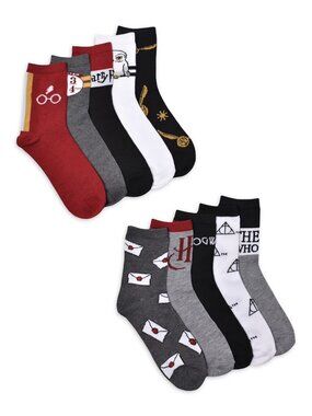 NWT Harry Potter Wome's Graphic Crew Socks, 10-Pack, Shoe Sizes 4-10
